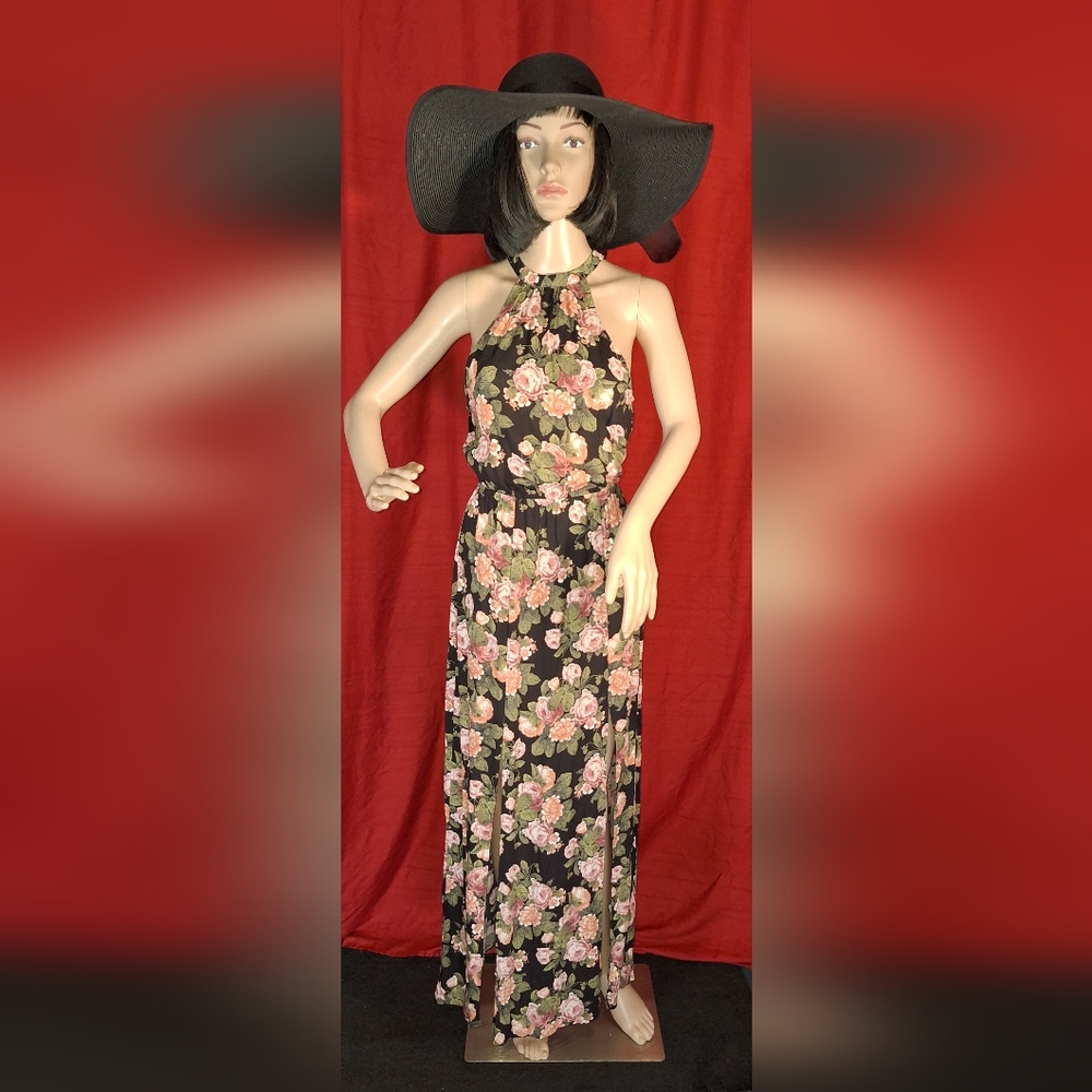 NWT/American Eagle Outfitters Black and Pink Floral Maxi Dress/ XXS